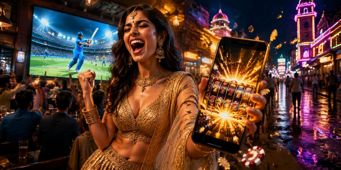 Indian woman placing a live bet on cricket during IPL using Aviator